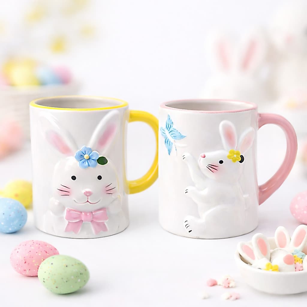 Caneca De Páscoa 330ML Coelho Garden Enfeite Decoração Cerâmica