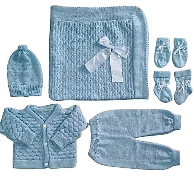 saída de maternidade pra bebê 6 pçs de lã Azul