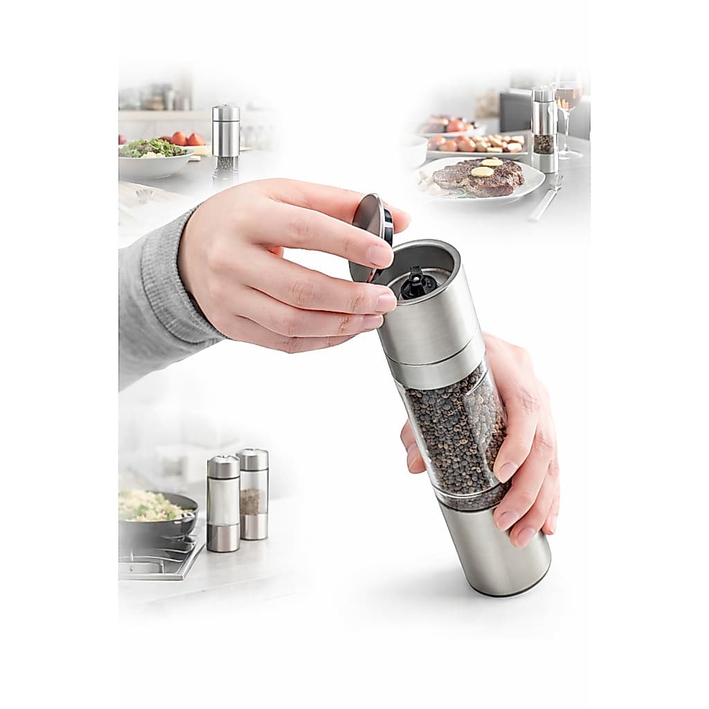 Moedor De Pimenta e Temperos Manual Inox 2 Em 1
