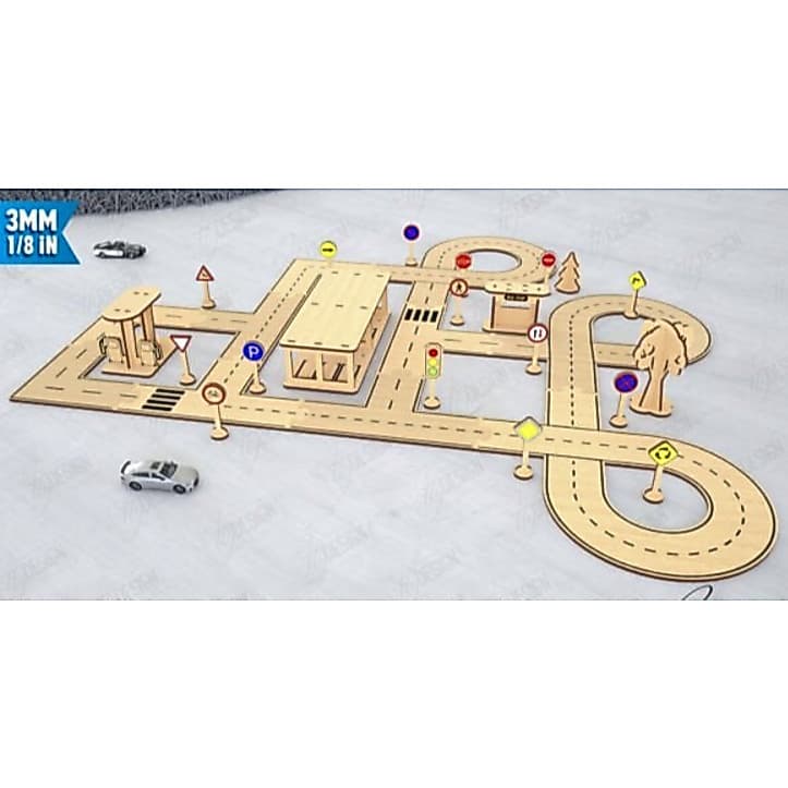 Pista de Carrinhos Educativa em MDF 75x70 cm – Aprendizado com Diversão!