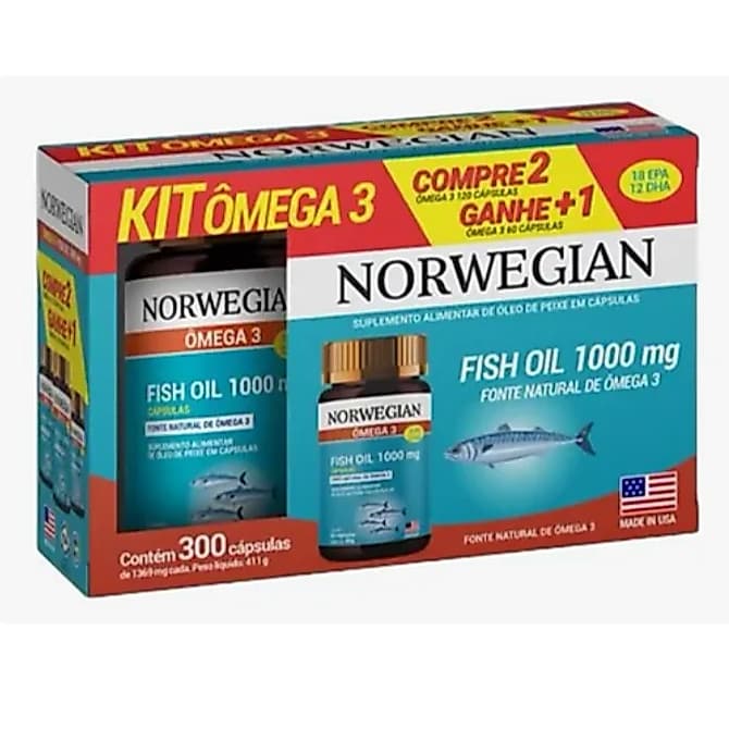 Kit Ômega 3 1000mg Norwegian Usa 300 Cápsulas Sidney Oliveir Sabor Nao