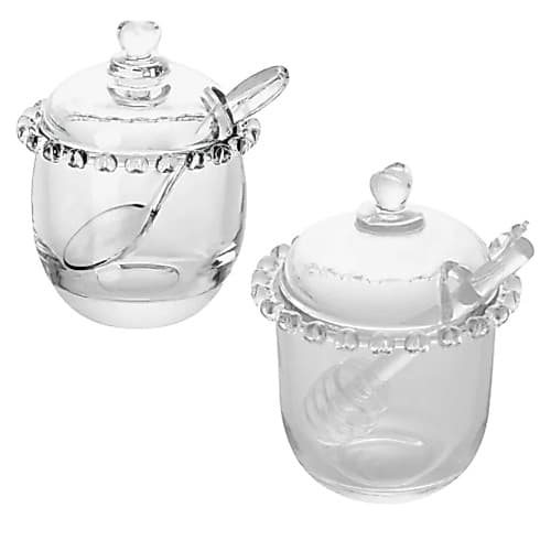 Conjunto Açucareiro E Meleira De Cristal Com E Pegador Tampa Coração Lyor