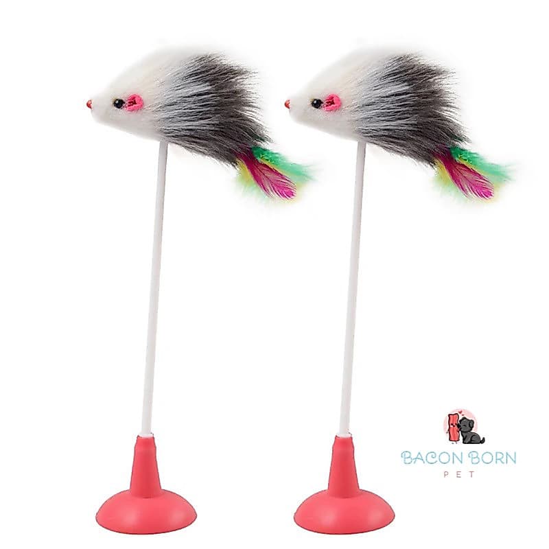 2 Brinquedos para gatos Varinha Com Ventosa Para Gato Pet com ratinho e mola