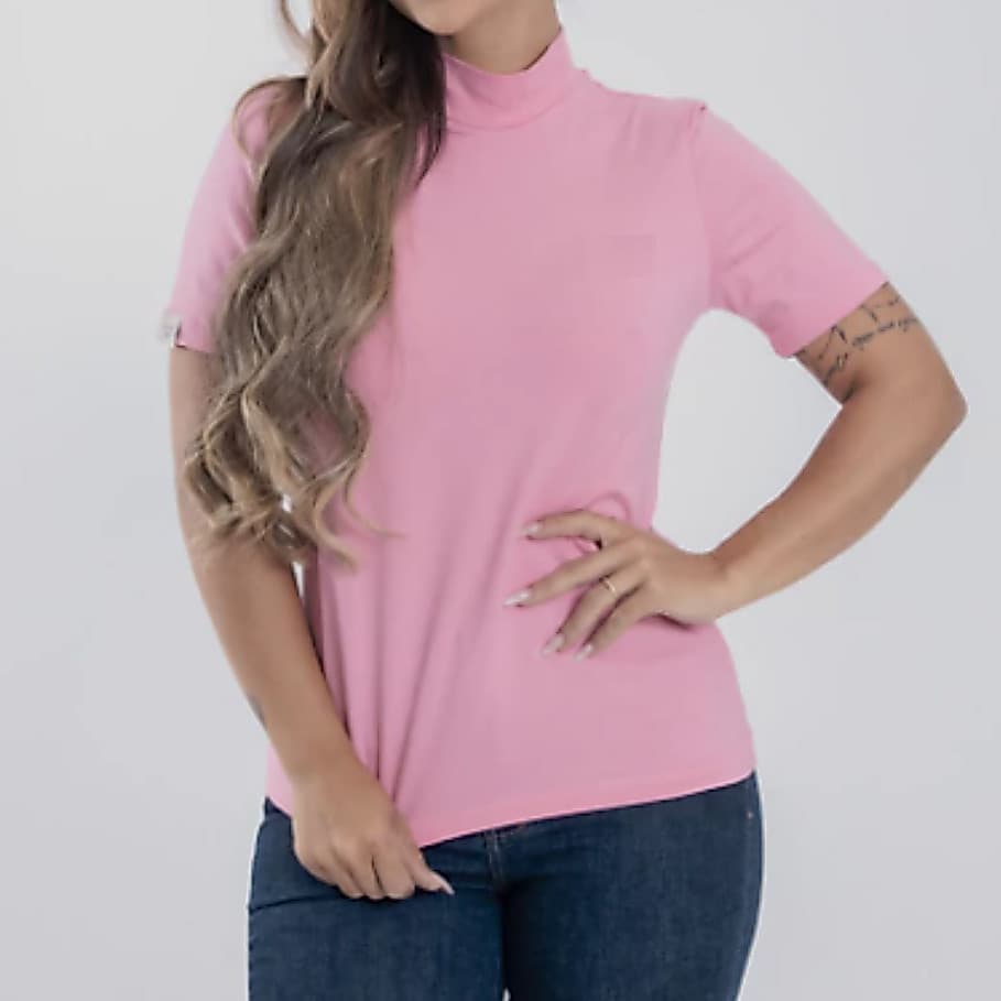 T-SHIRT MALHA GOLA ALTA BLUSA FEMININA VISCOLYCRA