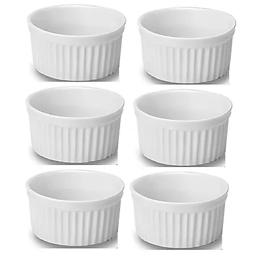 Kit 6 Ramequins 320ml Porcelana Branca Canelada Segunda Linha Mesa Buffet Restaurante Lanchonete