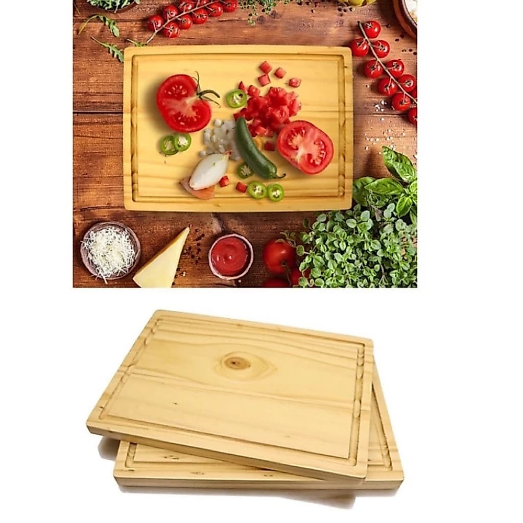 Tábua de Carne em Madeira de Pinus com canaleta.