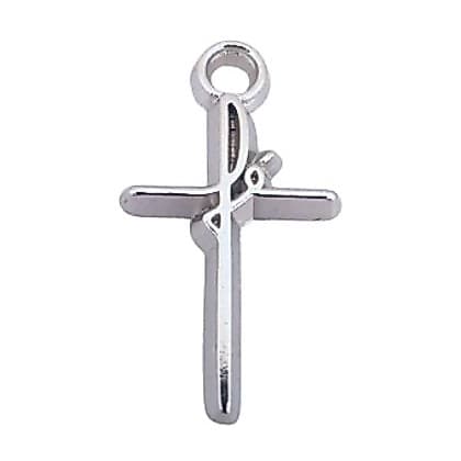 50 Mini Crucifixos Pingente Fé Metal Cor Prata Brilhante