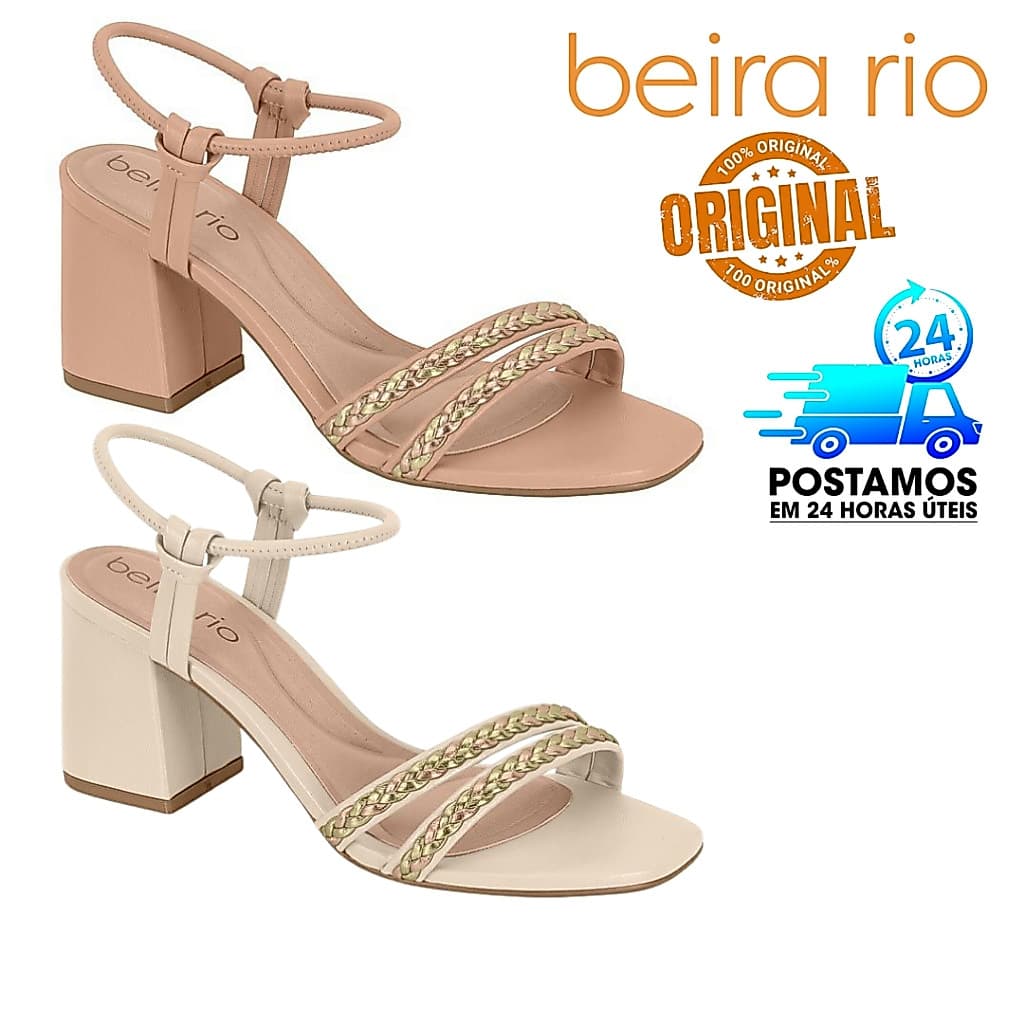 Sandália Feminina Original Beira Rio Salto Bloco e Tira Trançada original