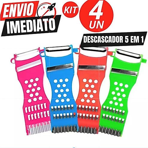 Kit 4 Descascadores Ralador Fatiador De Legumes Frutas Vegetais Lâminas 5 EM 1
