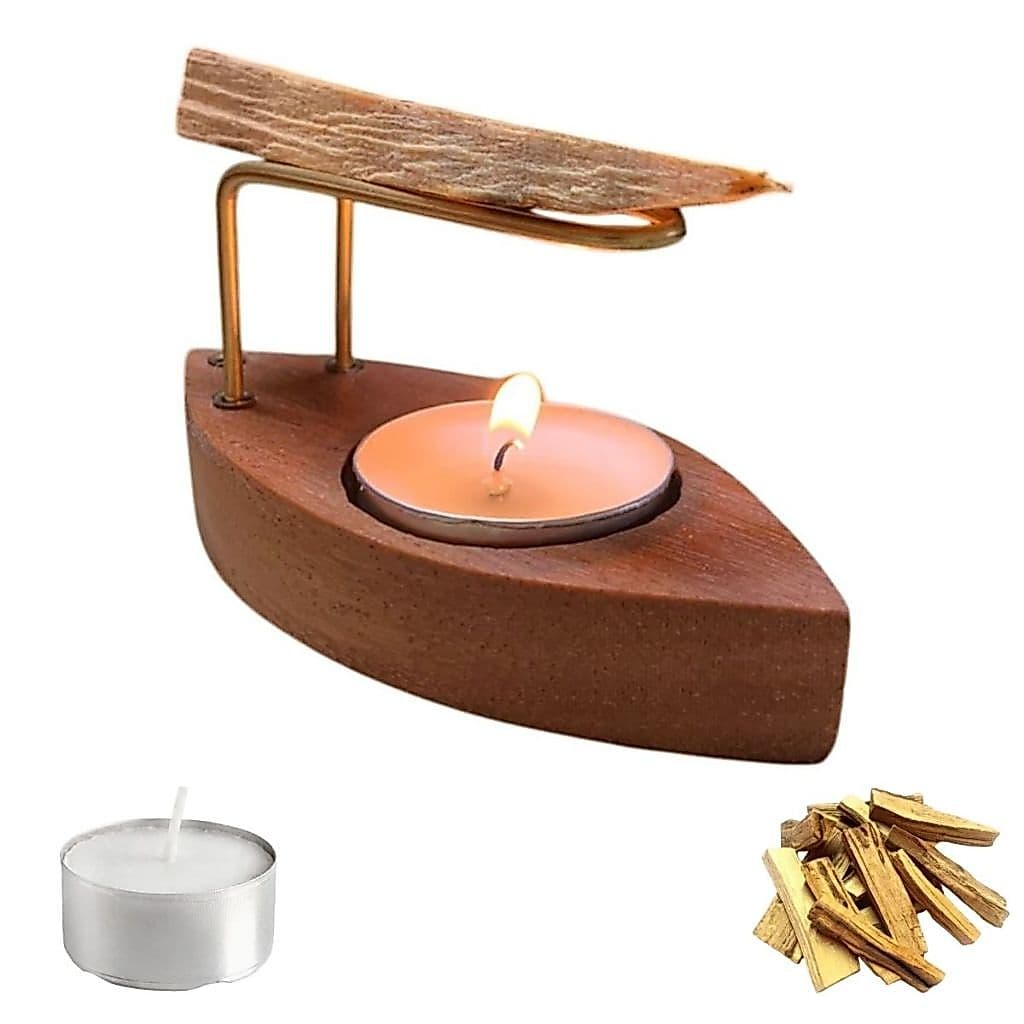 Porta Palo Santo Incensário de PALO SANTO + 1 vela + 1 lasca de Palo Santo