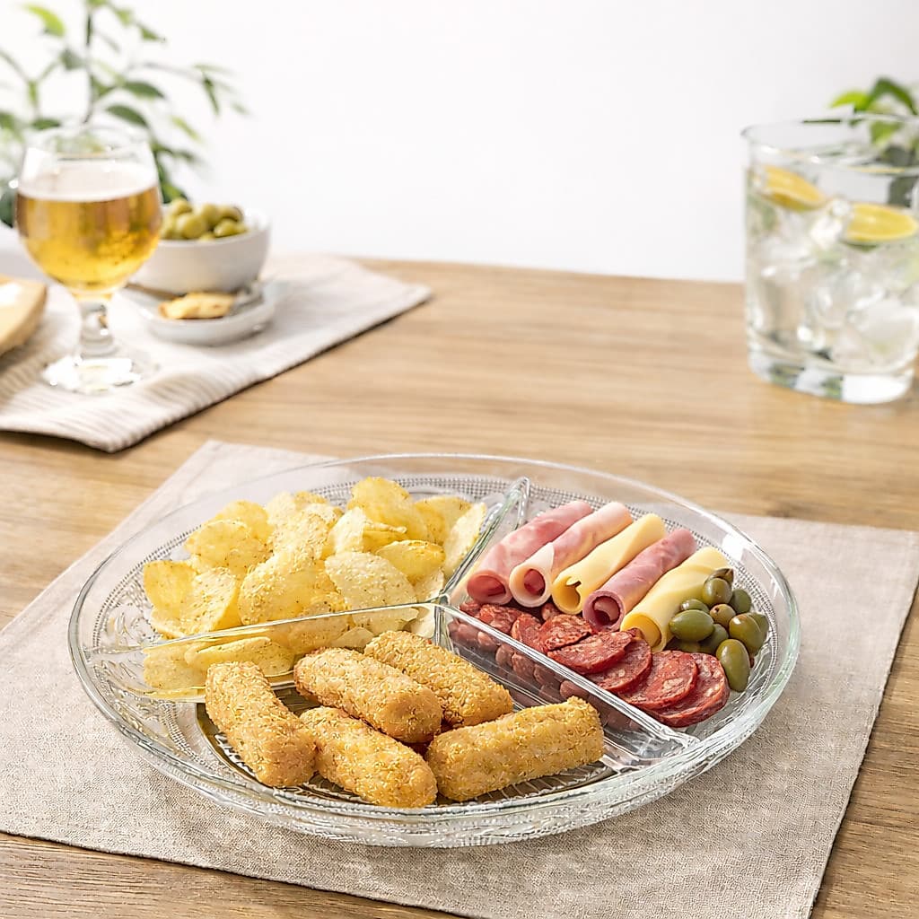 Petisqueira de Vidro 21cm 3 Divisórias | Porta Petiscos Molheira Bandeja Aperitivos