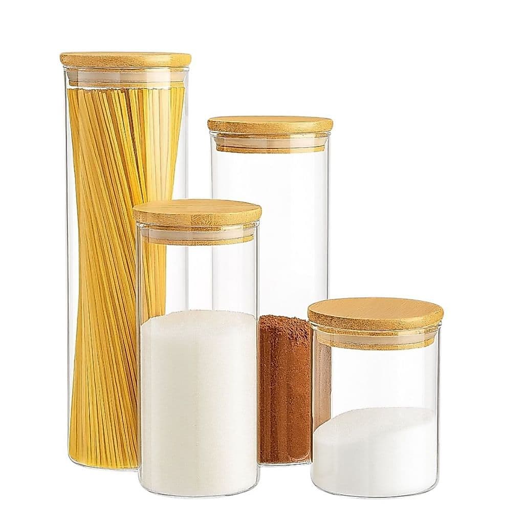 Pote de vidro com tampa de Bambu 500mL 1000mL 1250mL 1500mL