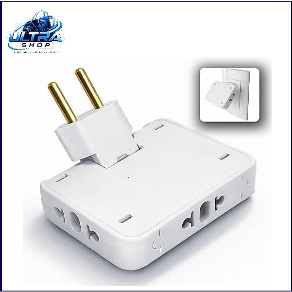 Adaptador de Tomada T Articulado – 10A – Até 250V – Bivolt 110V/220V – T - Plugue Benjamin Premium