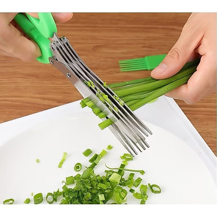 Tesoura Cozinha 5 Lâminas Aço Inox Profissional Grande Para Picar Alimentos Legumes Temperos Ervas