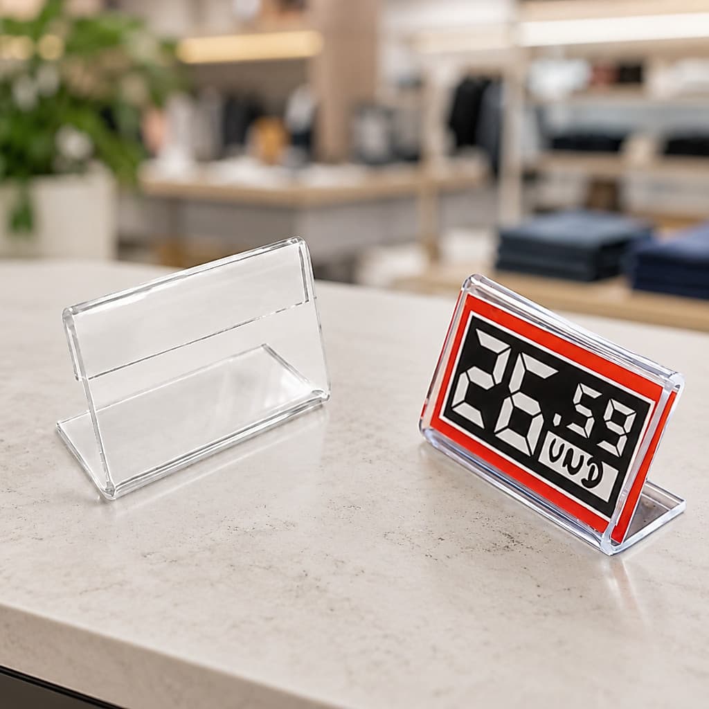 Kit 100 Displays Porta Preço em Acrílico Transparente 5x3 Para Lojas