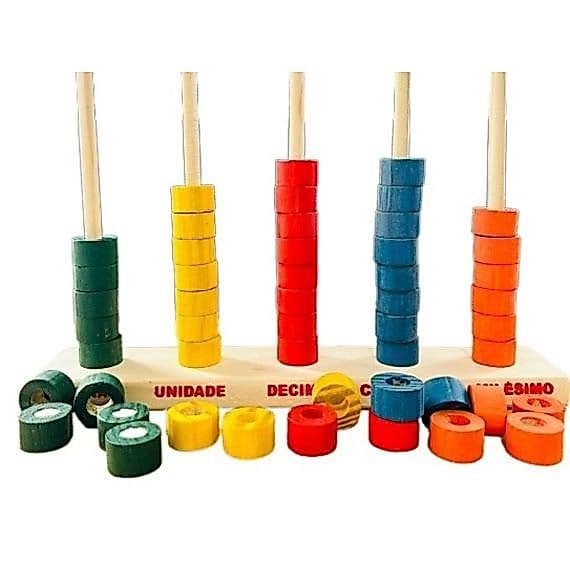 Ábaco Aberto Educativo com 5 Hastes e 50 Argolas de Madeira Colorida Brinquedo Educativo Toy Trade