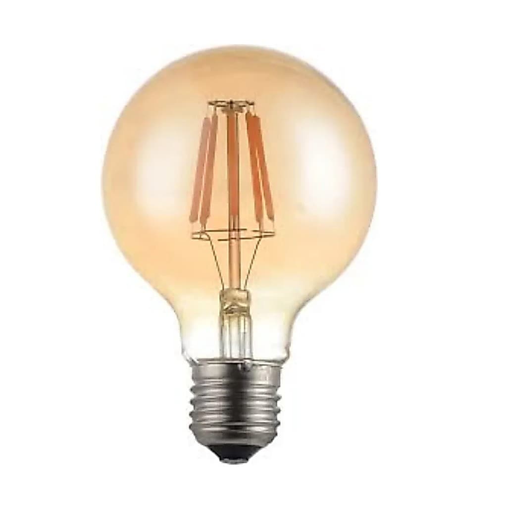 Lâmpada filamento LED Globo G80 4W âmbar 2200K bivolt, iluminação decorativa retrô e econômica