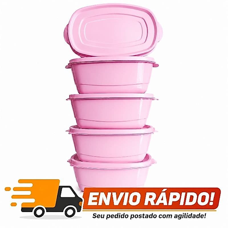 Kit 5 Potes Organizadores Rosa 800ml com Tampa Resistente para Mantimentos Cozinha