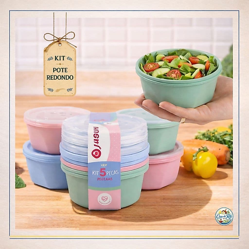 Kit 5/10 Potes Redondos 740ml Organizador de Cozinha Jaguar Cores Variadas