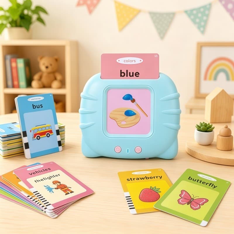 Brinquedo Educativo Leitor de Cartões em Inglês – Eletrônico Sensorial para Crianças Aprendizagem