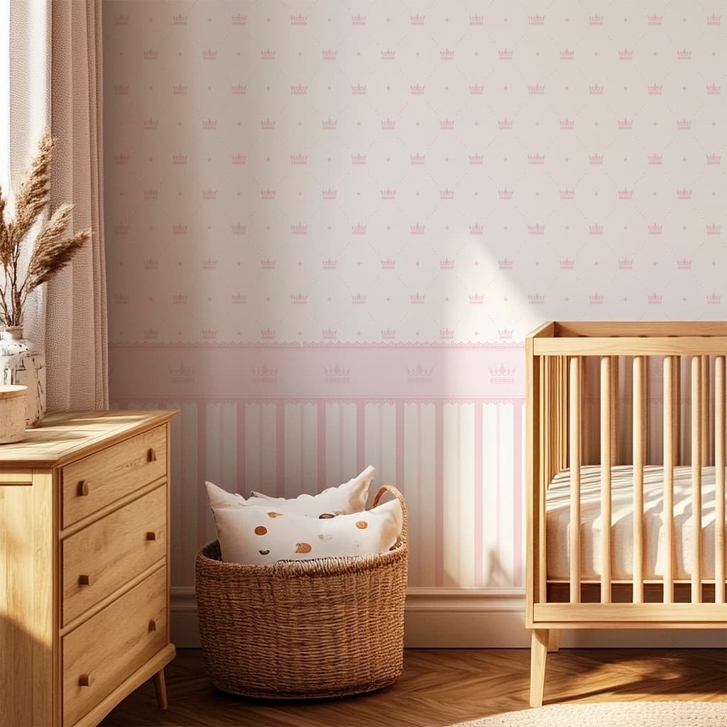 Papel de Parede Auto Adesivo Lavável Infantil Rosa Menina Coroas Quarto Sala Decoração 3 Metros