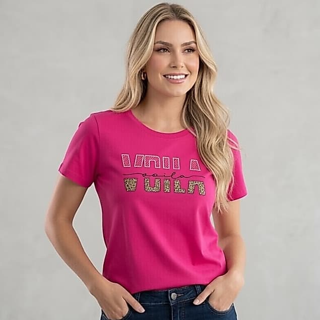 T-shirt Feminina 100% Algodão Peruano Blusa Estampa Voila Onça Luxo Camiseta Manga Curta Gola Careca Casual Básica Chiqu
