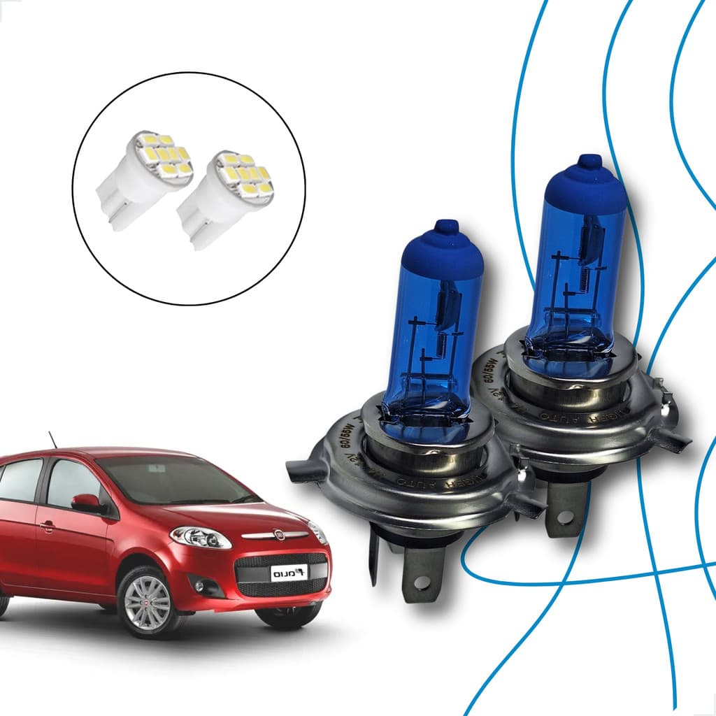 Kit de Lâmpadas Halógenas Super Branca Farol Alto Baixo H4 Palio 2012 2013 2014