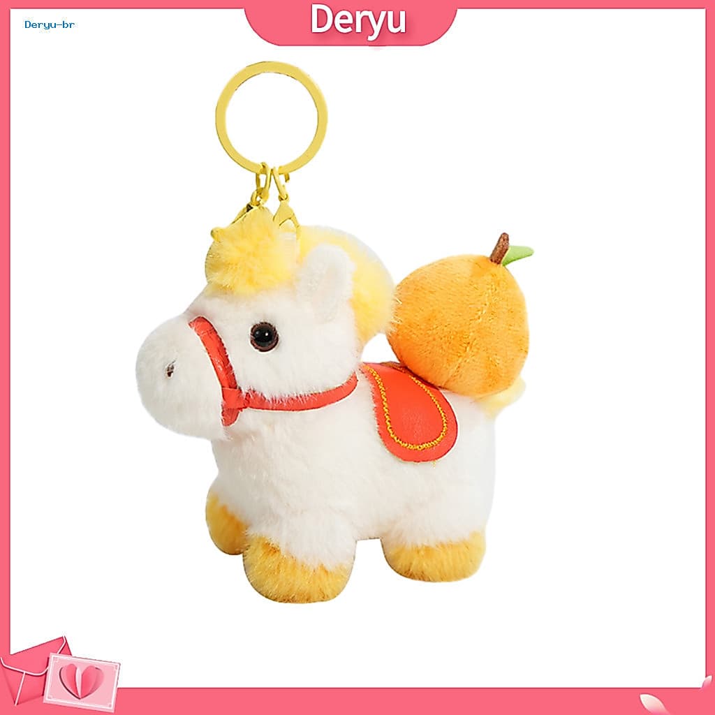 Lucky Horse Keyring Fluffy Plush Keychain Zodiac Pendant Bag Charm Orange Backpack Decoration Cute Desktop Ornament for