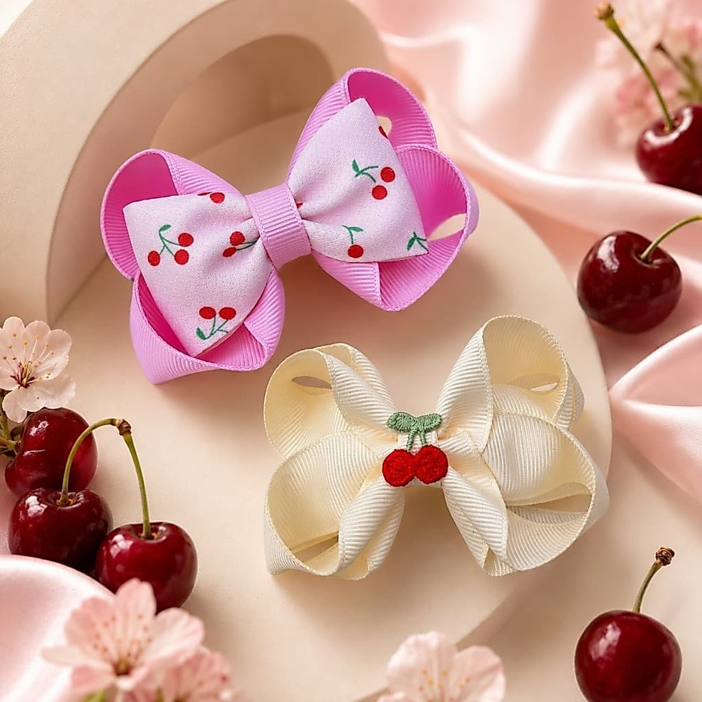 Laço de Cabelo Infantil Cerejinha 9 cm com Bico de Pato para Menina