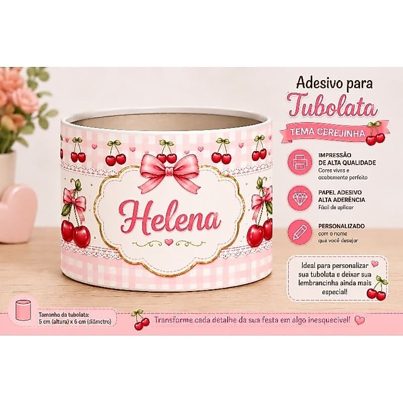 Rótulo adesivo para mini tubolata 5x6 cerejinha adesivo personalizado para lembrancinhas