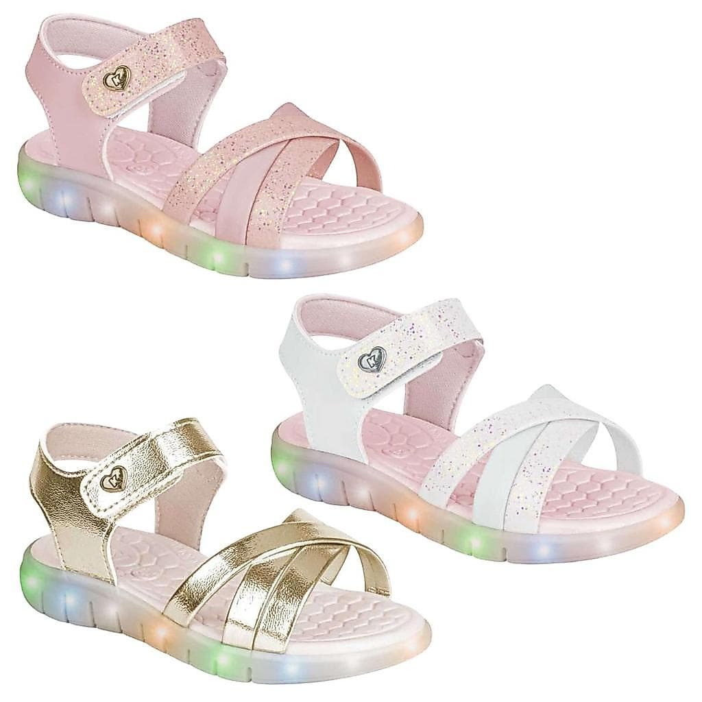 Sandália Infantil Kidy Wave Light Led Meninas Luz Pisca Charmoso Estiloso Delicado Casual Festa Leve