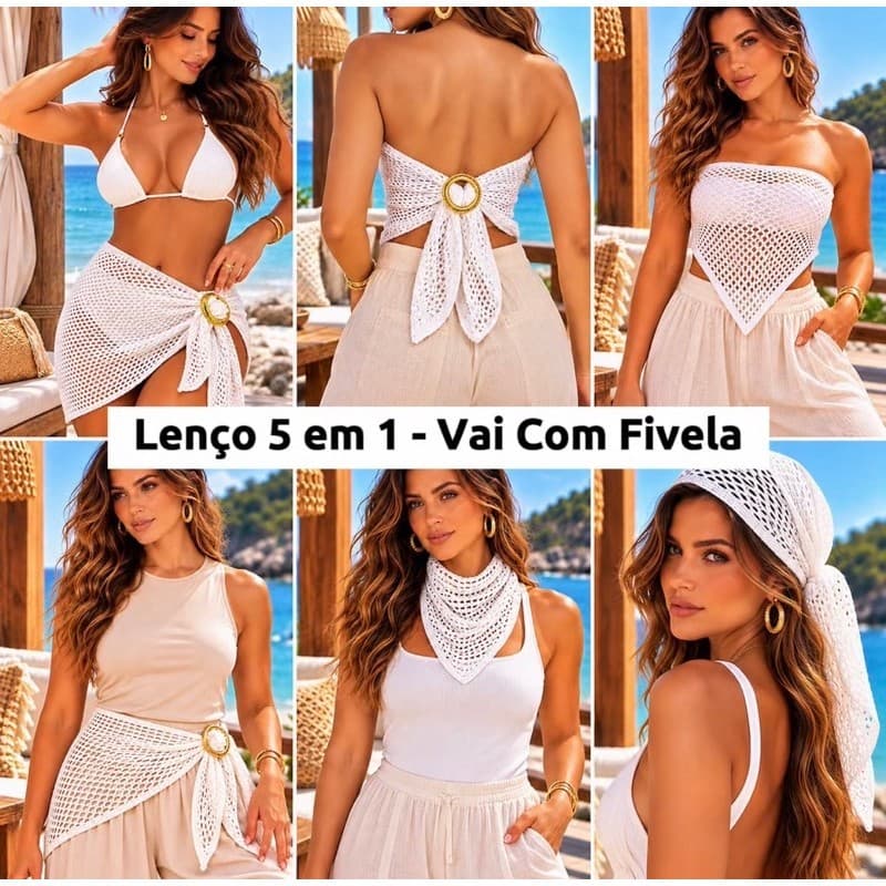 Moda Verão 5 em 1 Lenço Saída de Praia Cropped Turbante Lenço de Pescoço Sobreposição Tricot Premium