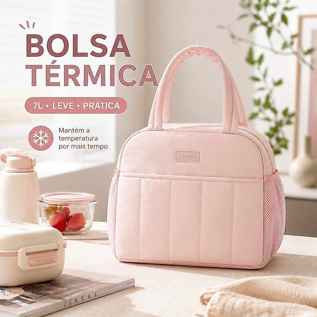 Bolsa Térmica Feminina 7L Grande Lancheira para Marmita com Alça Trabalho Viagem Piquenique