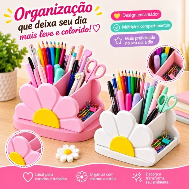 Porta Lápis/Caneta Organizador de Mesa Flor Margarida Porta Canetas Maquiagem Acessórios Decorativo
