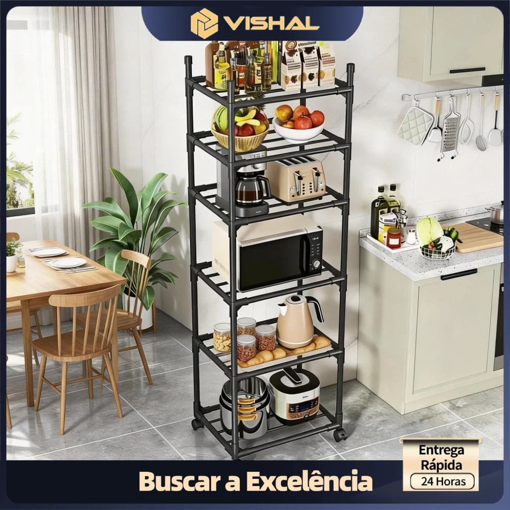 Estante 5/6 Prateleiras Aço Multiuso - Organizador para Cozinha, Casa e Escritório