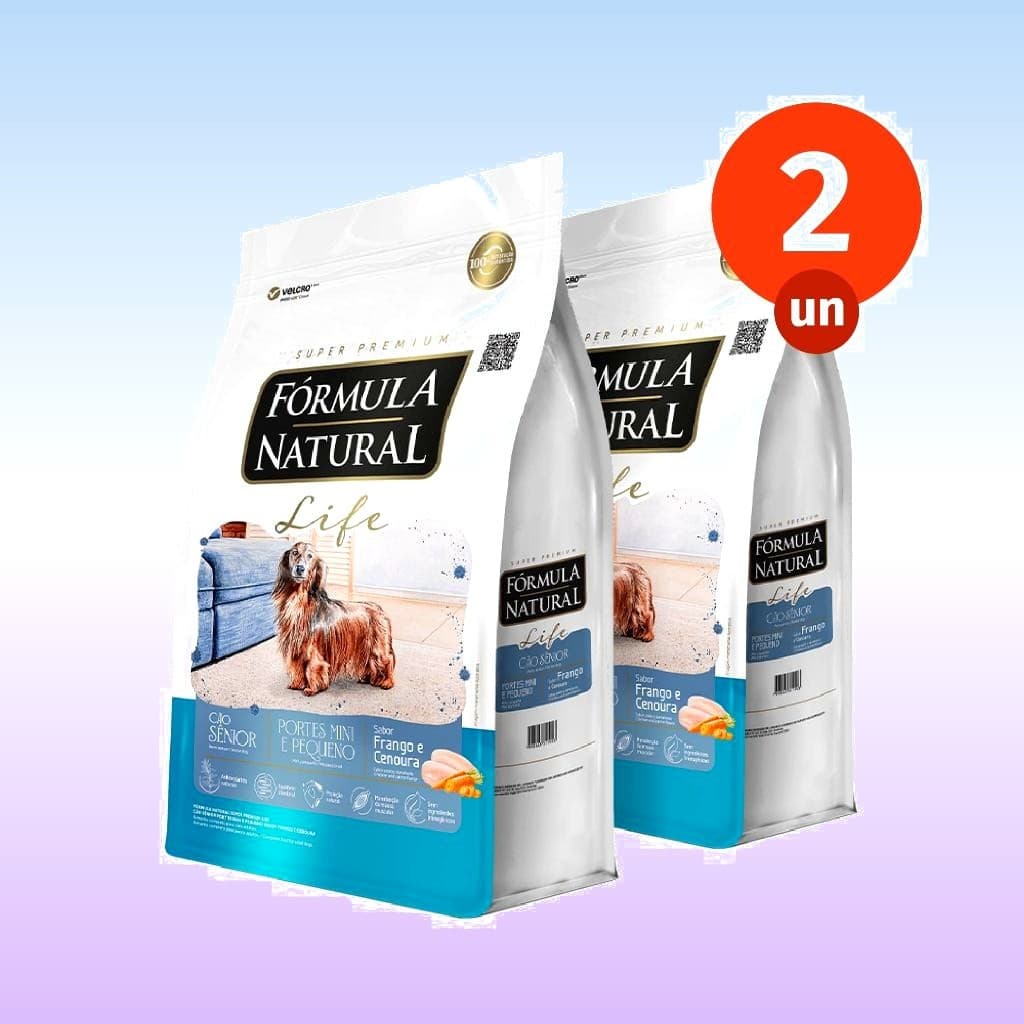 Kit Ração Seca 2 Fórmula Natural Life Cães Sênior Mini e Pequeno 1 KG Adimax