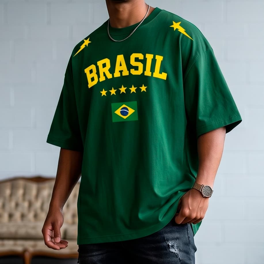 Camiseta Oversized Brasil Copa Futebol Seleção Streetwear 100% Algodão
