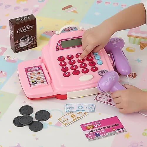Caixa Registradora Infantil Calculadora Menina Grande Som Luz Scanner Rosa Máquina Registradora Mercadinho