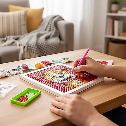 Kit Arte Quadro Strass Infantil Cachorro 5b Moldura Branca