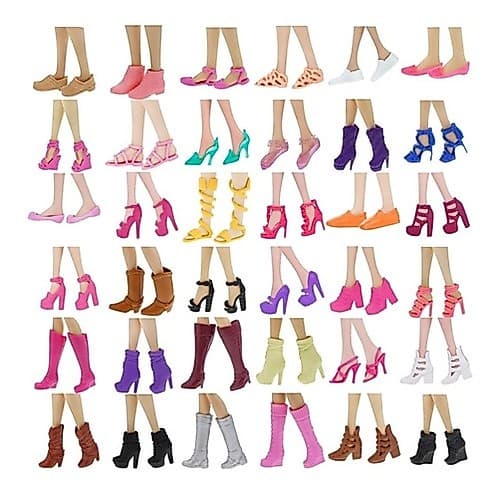 Conjunto Kit de Sapatos Para Boneca Sapatinhos Calçados Tênis Bota Chinelo Sandália Pés Retos Salto Alto - Compatíveis com Bonecas de até 30cm de Altura - Sheilinha Confecção