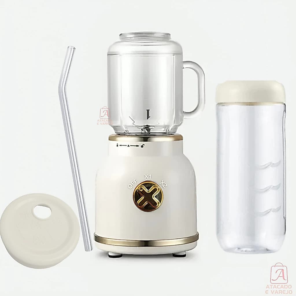 Mini Liquidificador Portátil Shake Com Cabo Recarregável Copo Caneca 500ml e 450ml Com 10 Lâminas Mini Juicer Elétrico