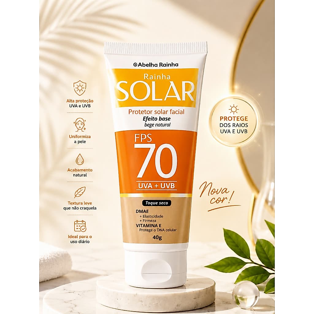 Protetor Solar Facial FPS 70 Cor De Base - Bege Natural - Abelha Rainha