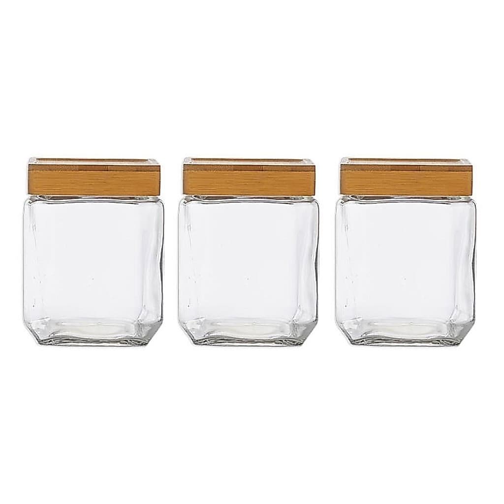 Kit 3 Pote Hermético Quadrado Tampa Bambu 1250ml Design Sofisticado Mantimentos Multiuso