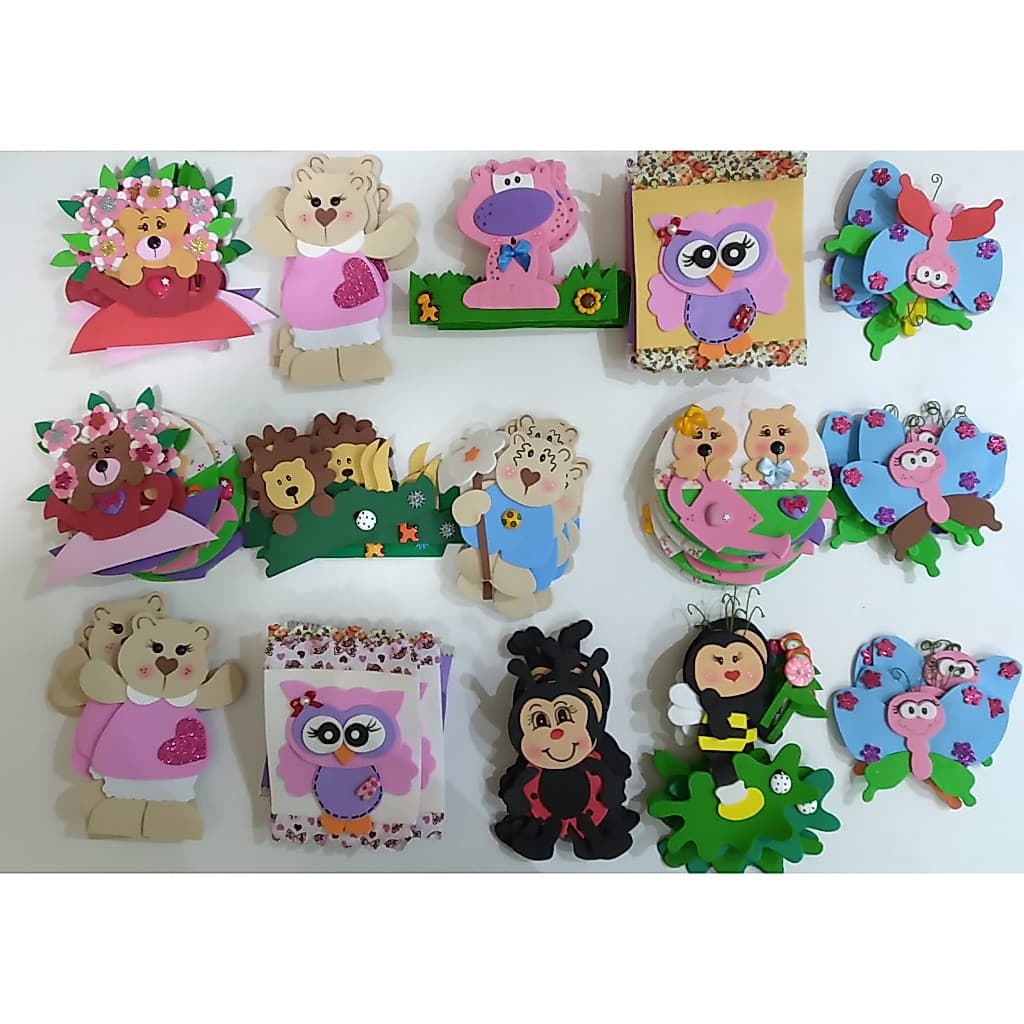 Kits com 5 Apliques em EVA- Ideal para cadernos, painéis decorativos,etc- Escolha sua versão