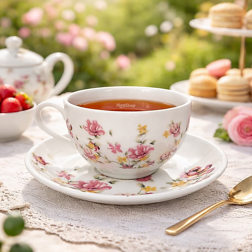 Jogo Conjunto De Xicaras Para Chá 160 Ml com  Pires Porcelana jardim