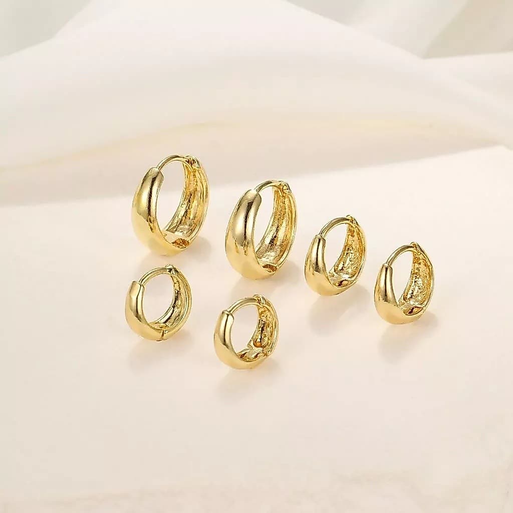 kit Trio de Brinco de Argola Lisa folheado a prata925 e ouro18k + brinde 6 pares de tarraxas