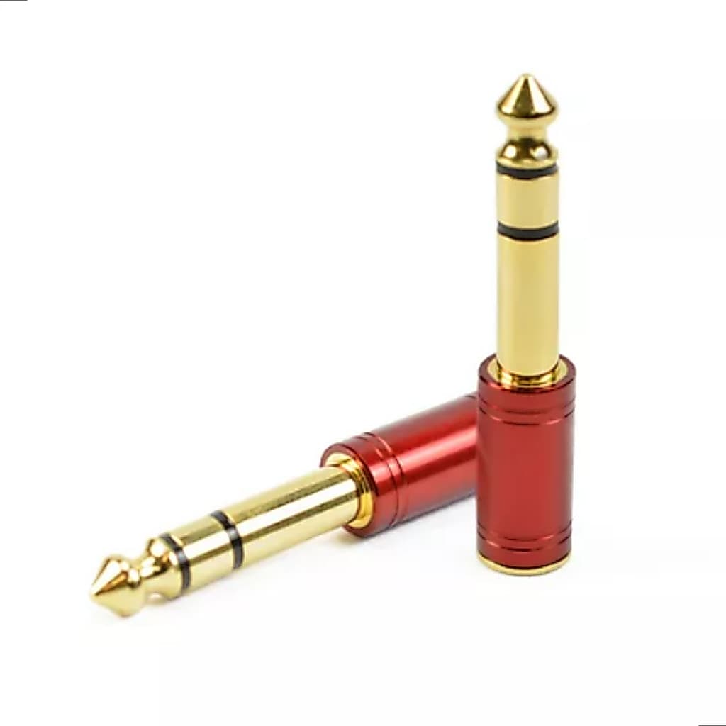 Kit 2 Plug Adaptador P2 P10 Estéreo Bertô Vermelho Ouro Conector Áudio Profissional