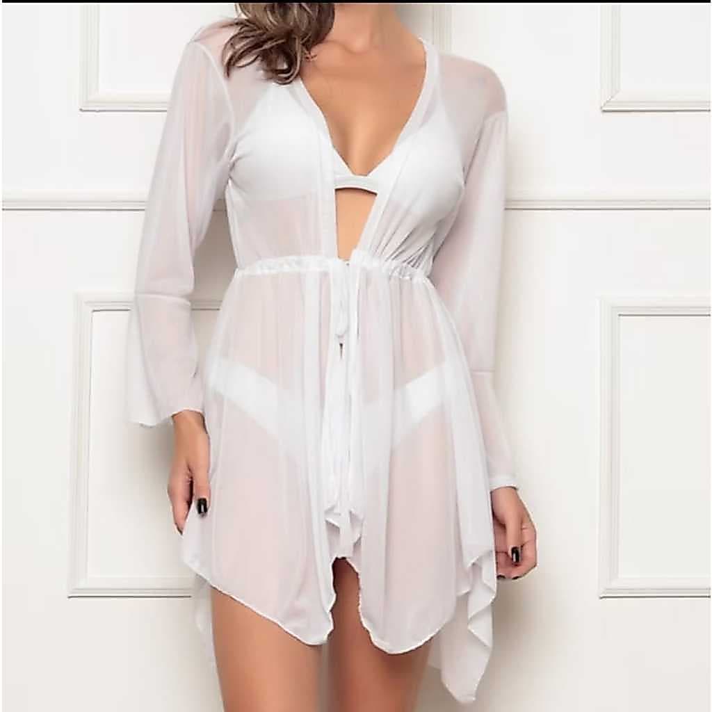 Saída de praia kimono tule segunda pele transparente  praia piscina verão