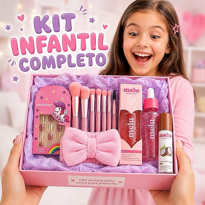 Kit Presente Infantil Menina Completo Spa Infantil Melu Sérum Gloss Tiara Pincéis Unhas Postiças Dia das Crianças