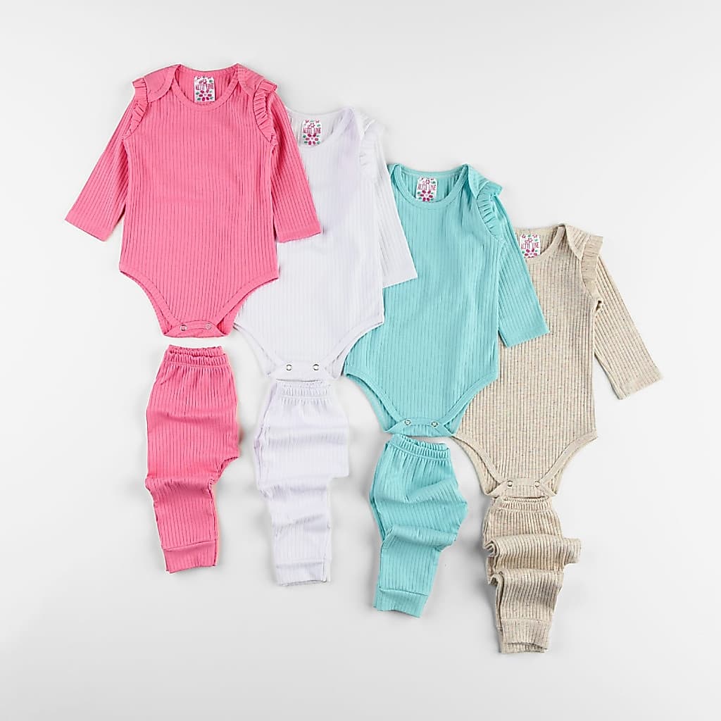 Conjunto Bebe Menina Body Manga Longa Babado Calca Canelado Conforto Qualidade Estilo Tamanhos P M G 01
